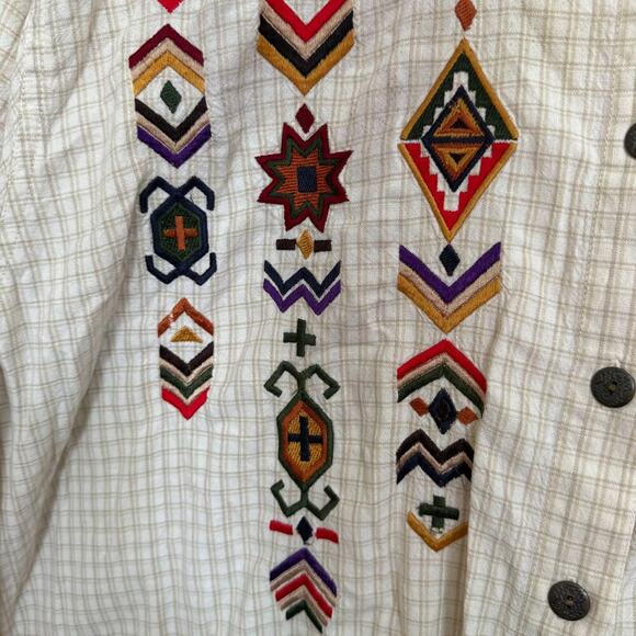 Vintage CST Sport Embroidered Aztec Western Beige Size 2X Button down - Picture 6 of 11